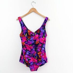 Maxine of Hollywood Vintage Women’s Plus Size Bright Floral Ruched Midsection On